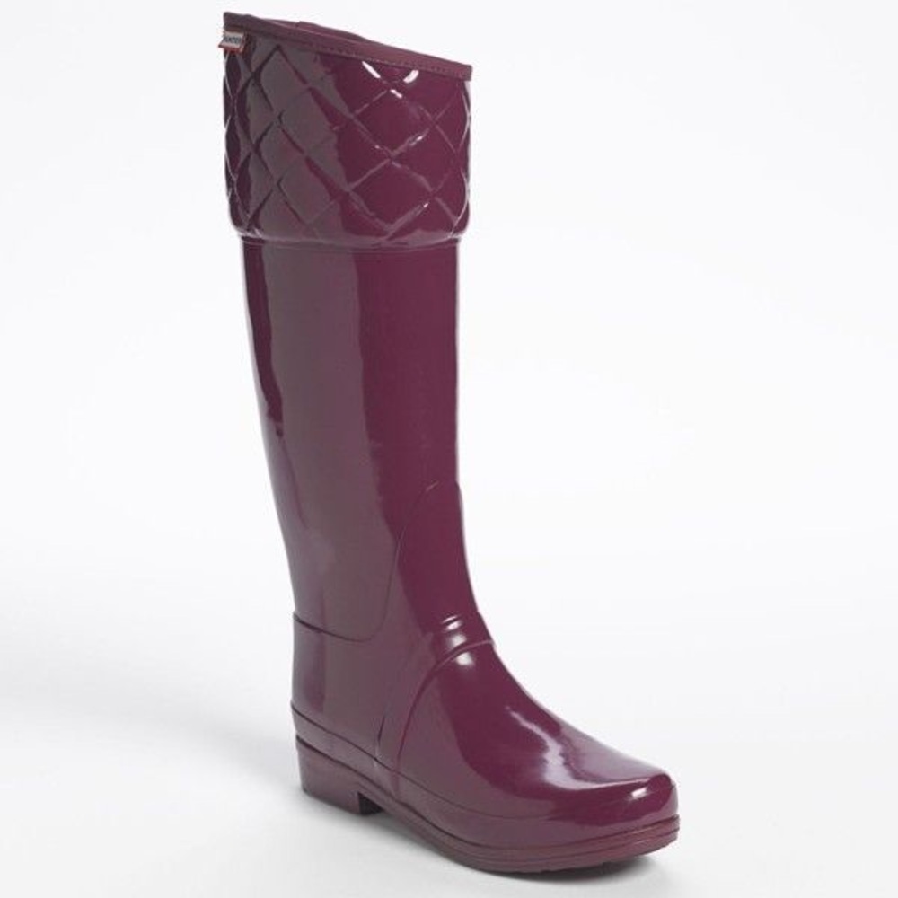 HUNTER Rigley Tall Quilted Waterproof Rain Boots in Purple
